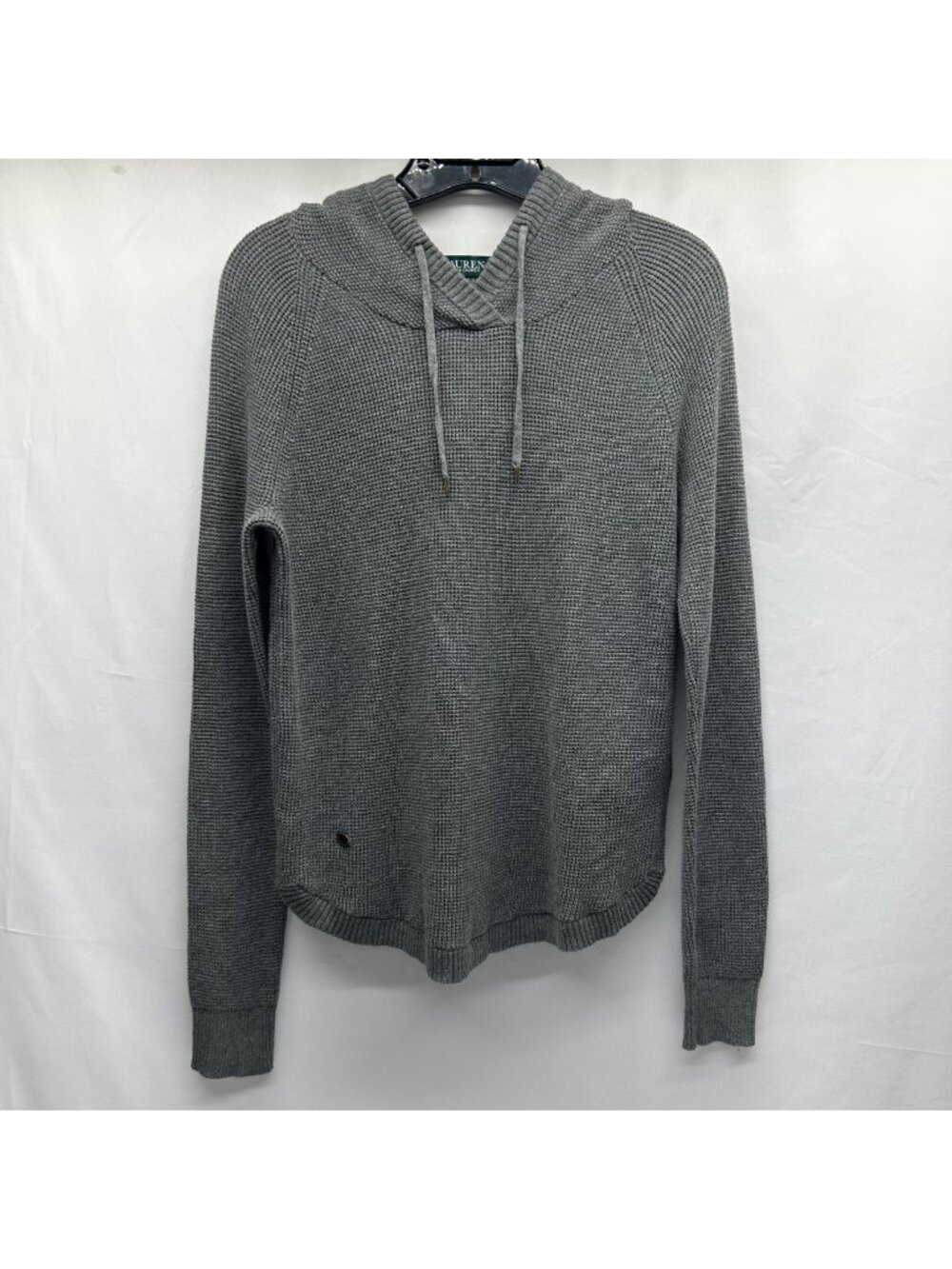 Lauren Ralph Lauren Gray Waffle Knit Hooded Sweater Womens Small Pullover Long S